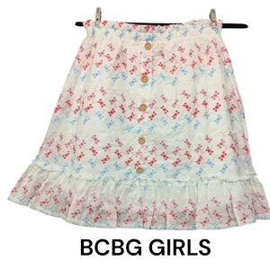 BCBG Girls | Girls Elastic Eyelet Floral Ruffled Skirt | Pink/Blue | Girls Large